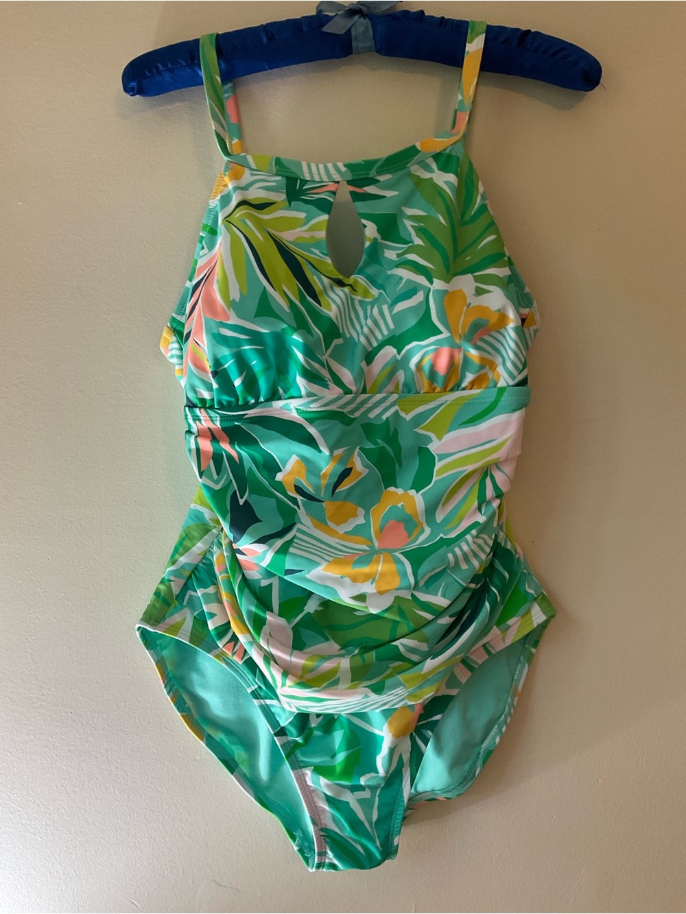 kathy ireland Green Tropical Floral One-Piece Swimsuit Yellow Accents 15”x26” - Picture 7 of 7